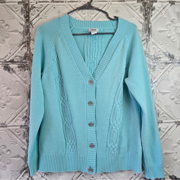 IZOD Cotton Blend Cardigan Blue Button-Up Women's Sweater Size Large - Picture 10 of 10